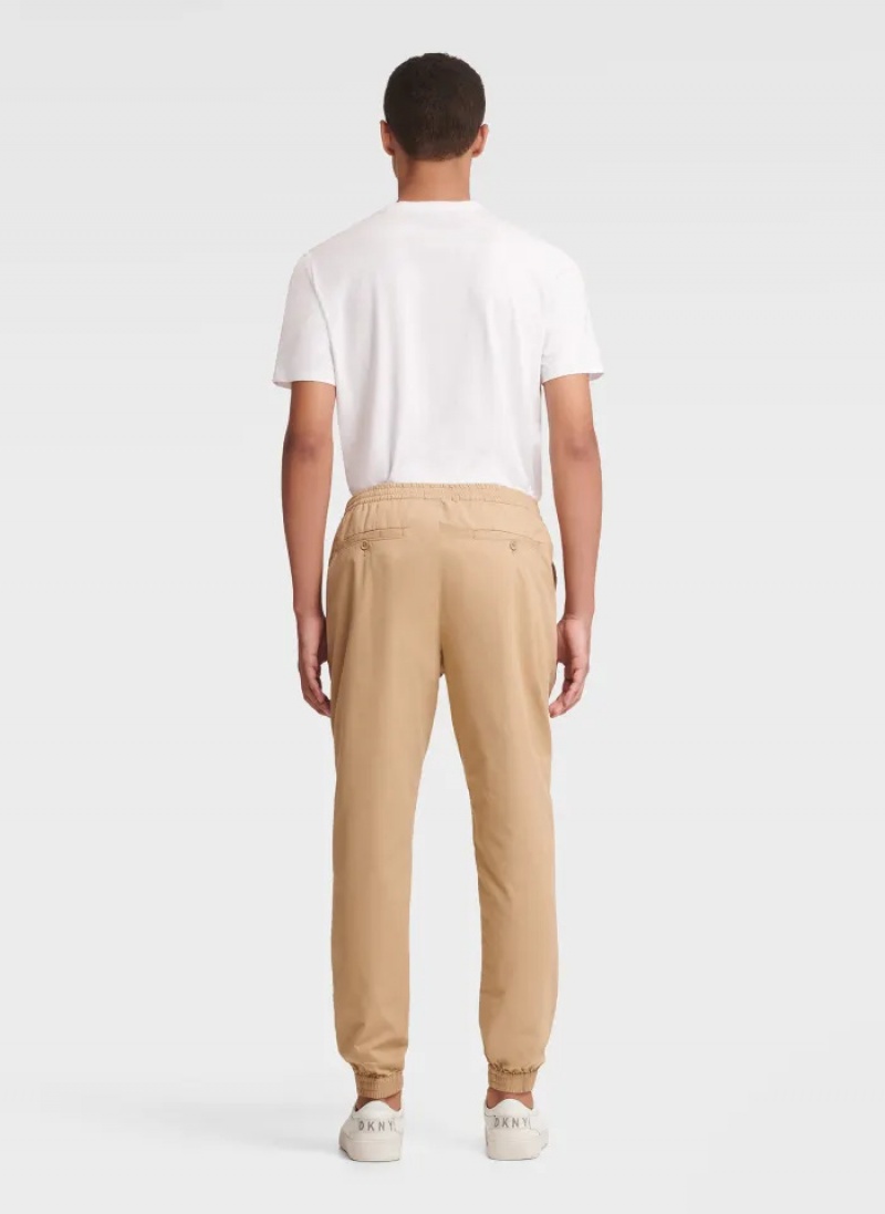 Khaki Men's Dkny Twill Jogger Pants | 4905MOUAK