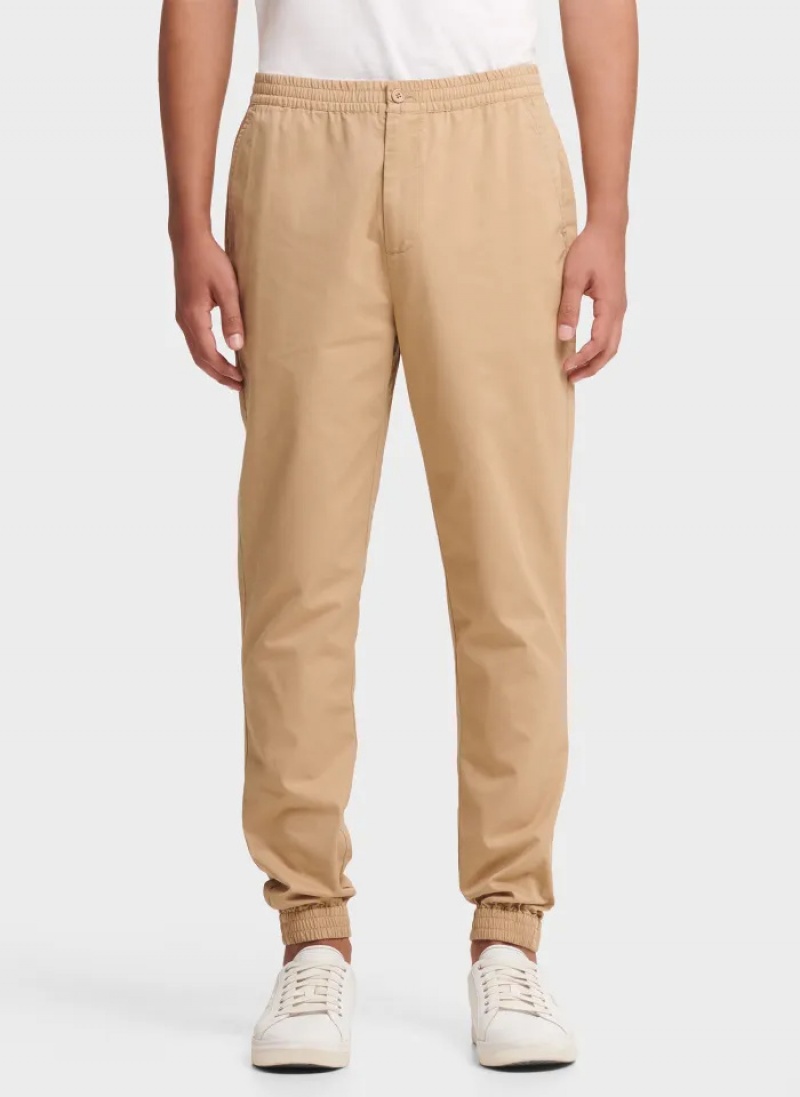 Khaki Men\'s Dkny Twill Jogger Pants | 4905MOUAK