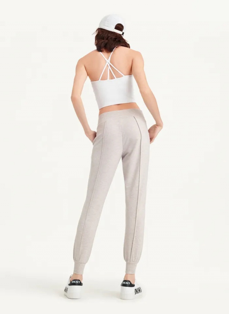 Latte Heather Women's Dkny Yoga Terry Pintuck Jogger Pants | 8356ZTSJU