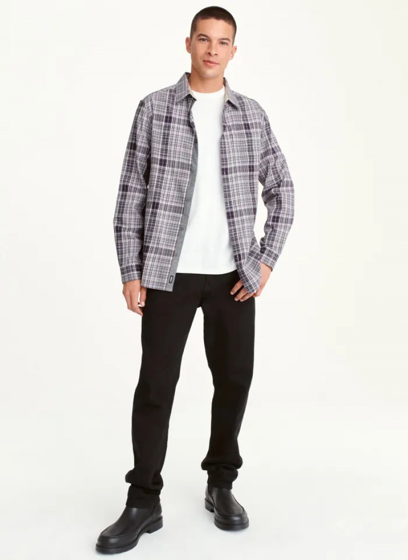 Lavender Men's Dkny Long Sleeve Newburg Plaid Shirts | 3470NVXEZ