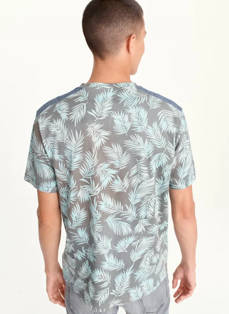 Mint Men's Dkny Palm Print Crew T Shirts | 3781YLFQI