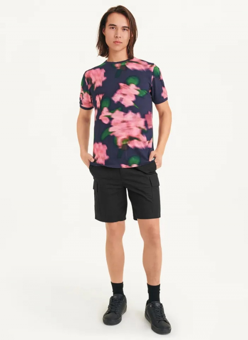 Navy/Pink Men's Dkny Blurry Floral Crew T Shirts | 2094CVSLD