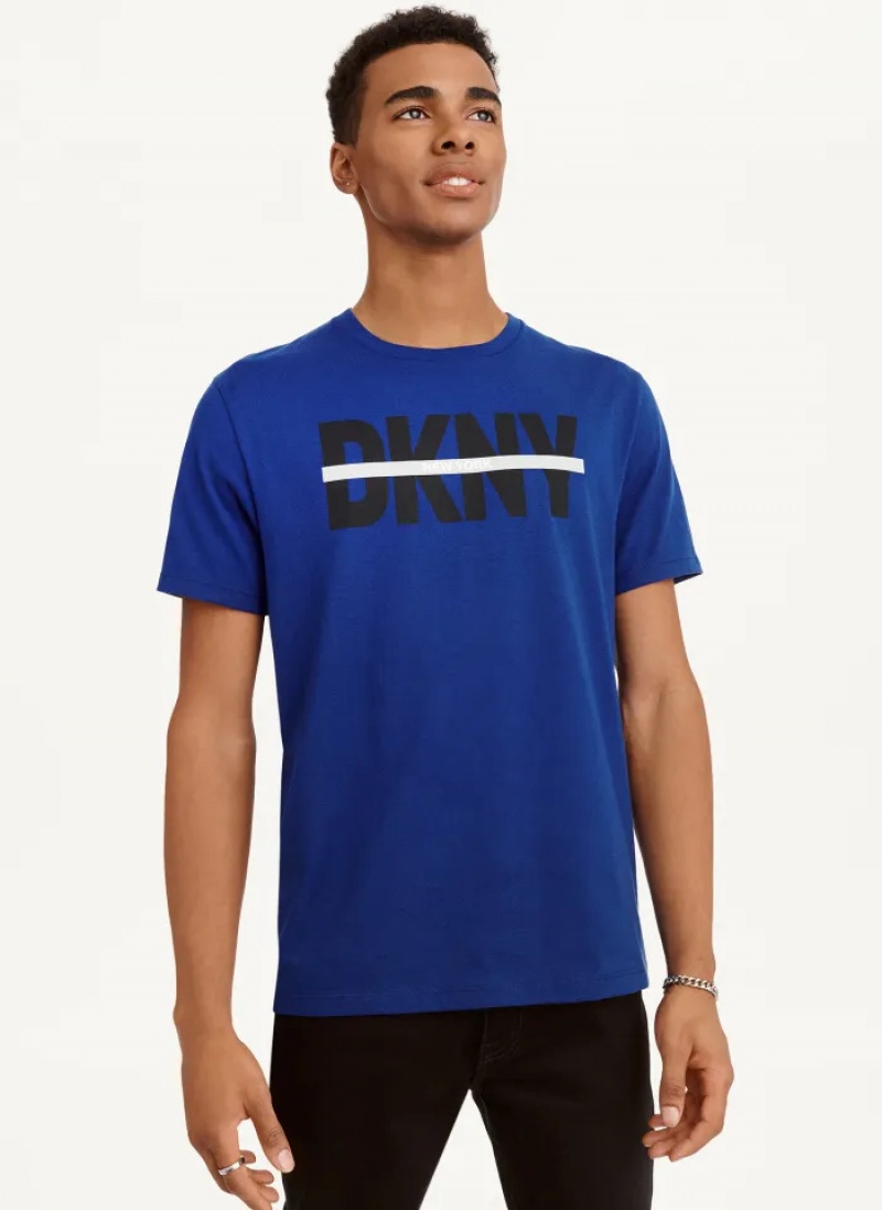 Navy Blue Men\'s Dkny Logo Cross Bar T Shirts | 8026BWQHU