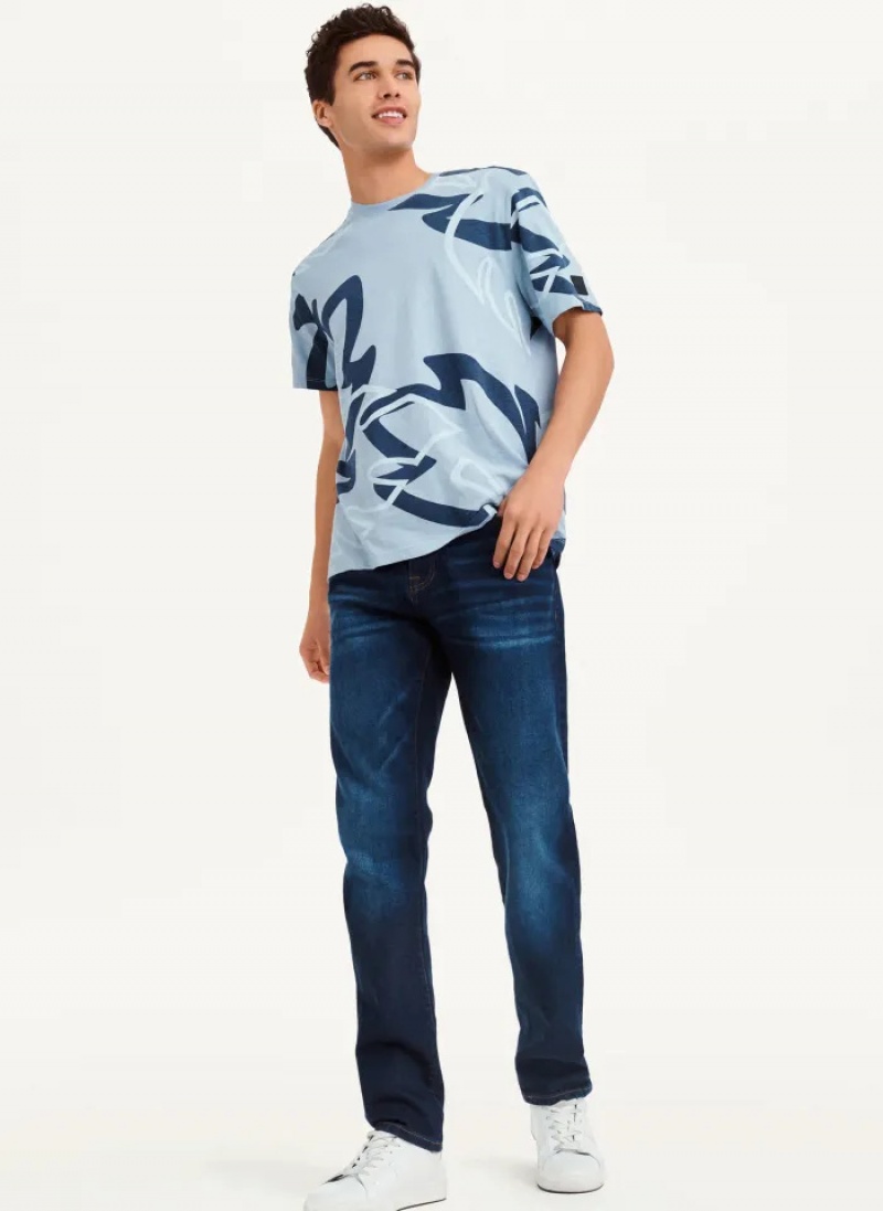 Navy Combo Men's Dkny Leaves Print Slub Jersey T Shirts | 6138PTKGY