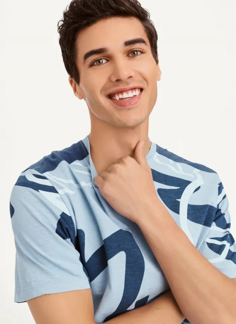 Navy Combo Men's Dkny Leaves Print Slub Jersey T Shirts | 6138PTKGY