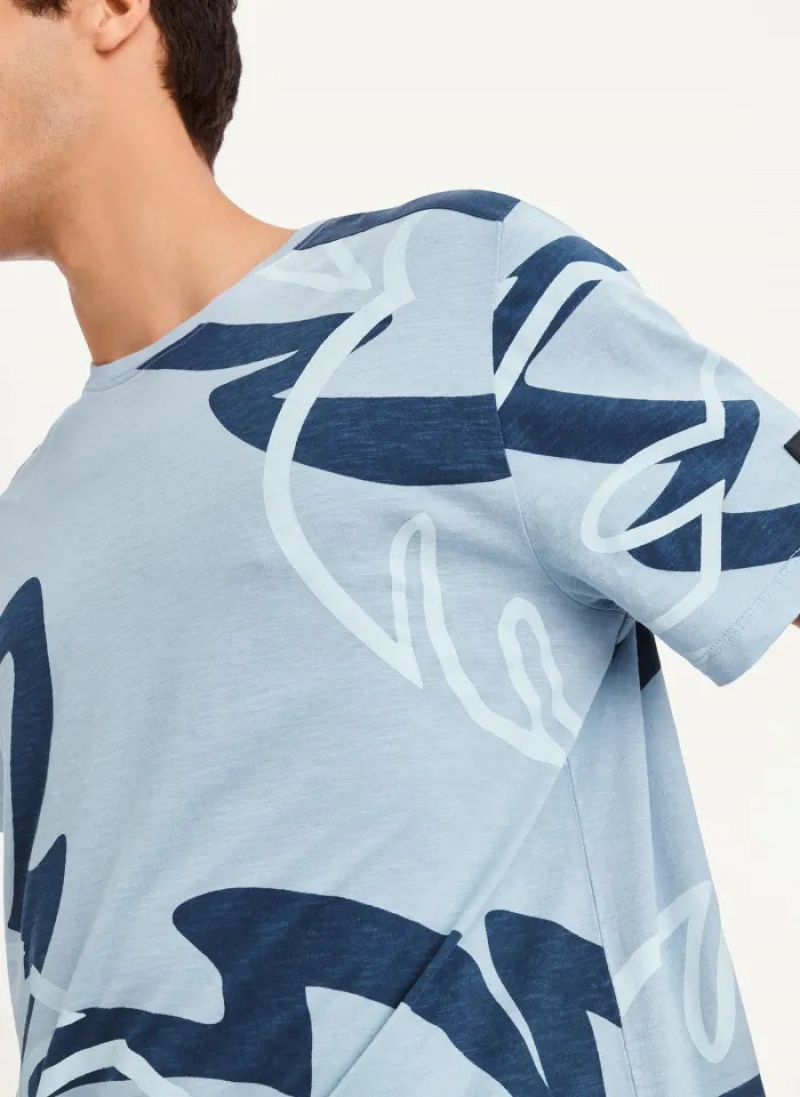 Navy Combo Men's Dkny Leaves Print Slub Jersey T Shirts | 6138PTKGY