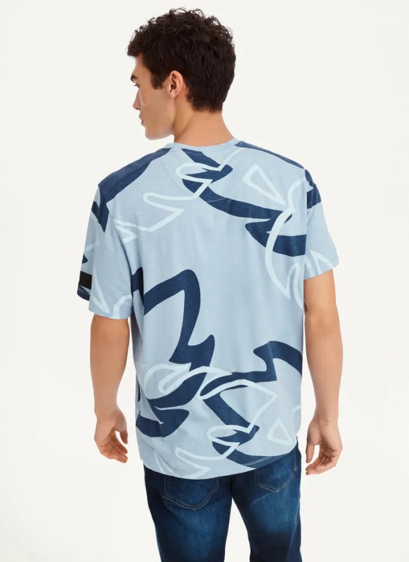 Navy Combo Men's Dkny Leaves Print Slub Jersey T Shirts | 6138PTKGY