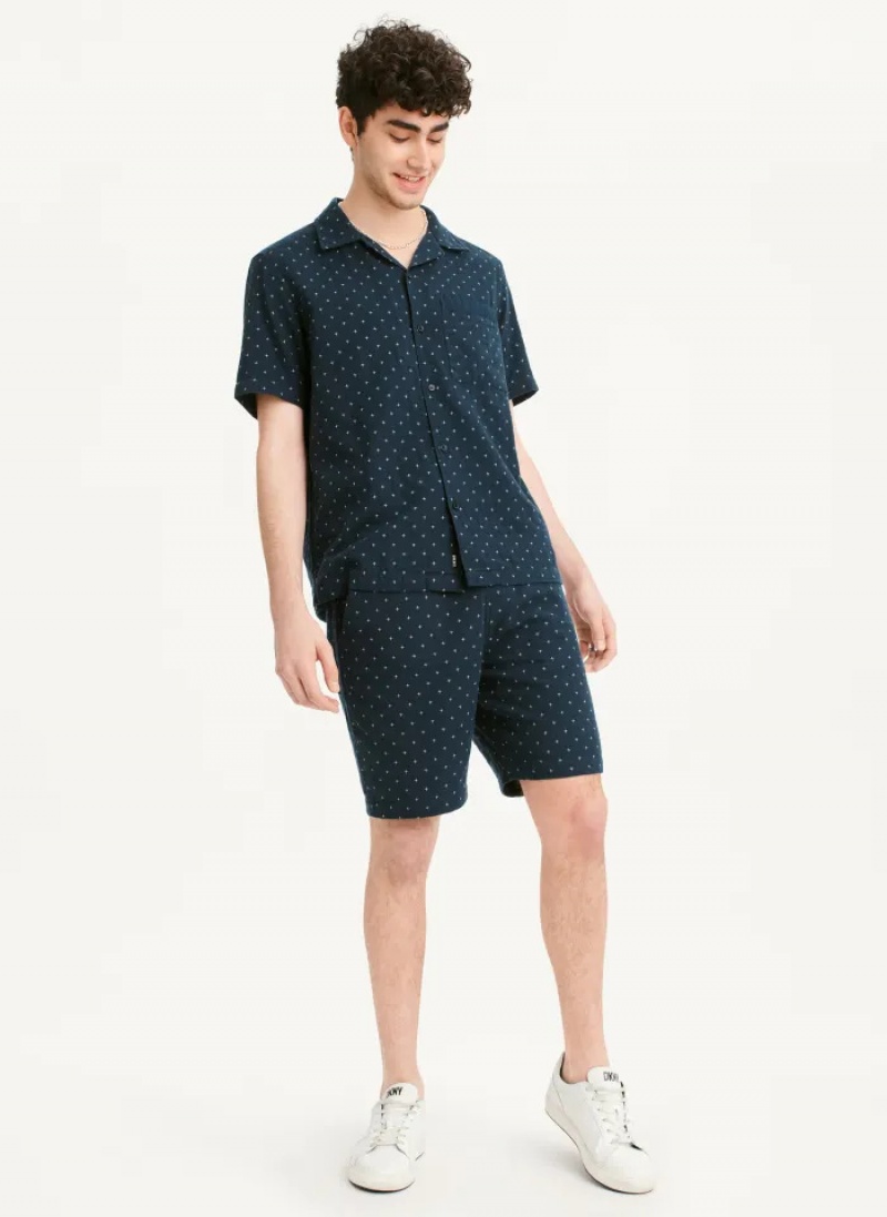 Navy Men's Dkny Camp Shirts | 2814CUNIP