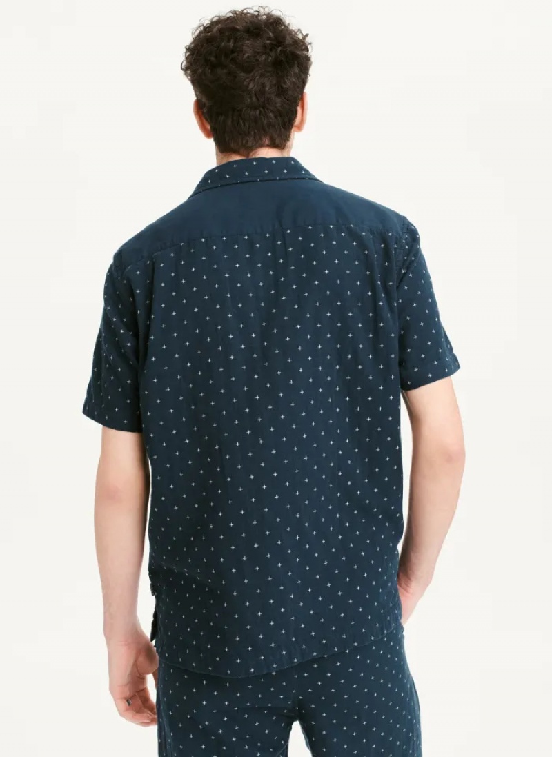 Navy Men's Dkny Camp Shirts | 2814CUNIP