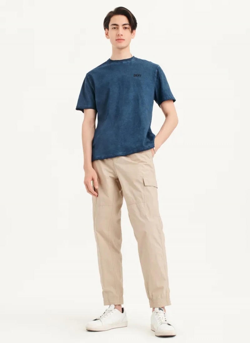 Navy Men's Dkny Cold Pigment Dyed T Shirts | 7348KFANJ