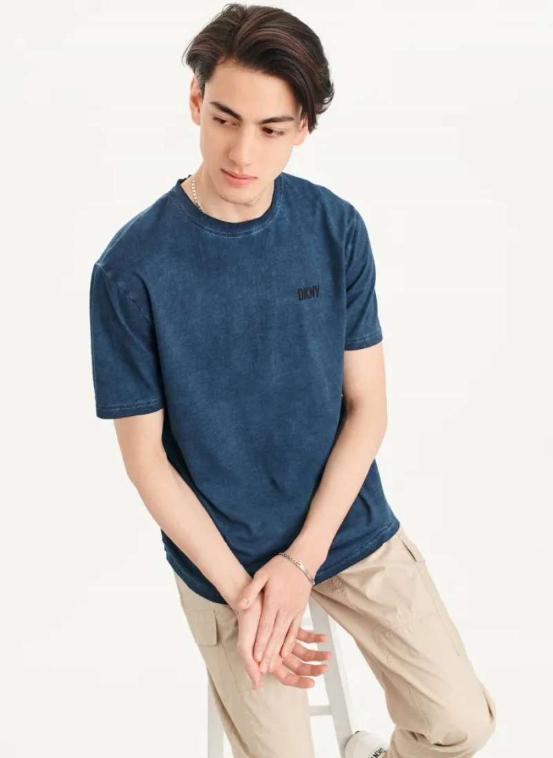 Navy Men's Dkny Cold Pigment Dyed T Shirts | 7348KFANJ