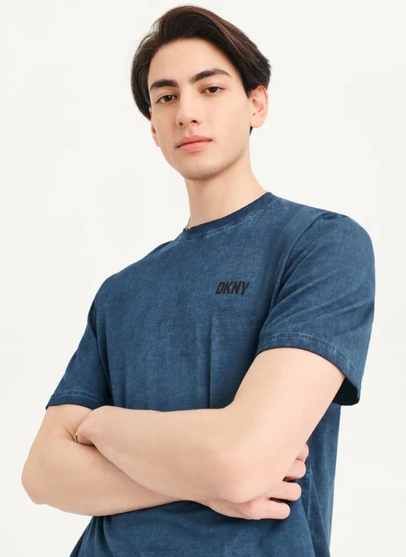 Navy Men's Dkny Cold Pigment Dyed T Shirts | 7348KFANJ