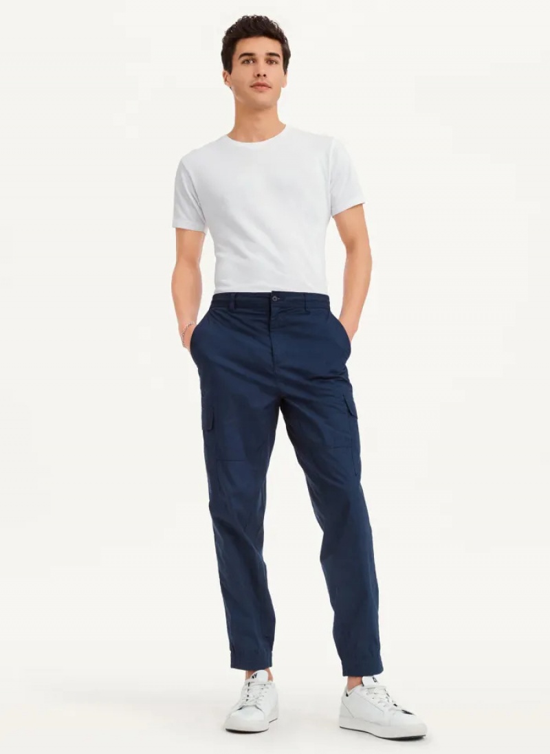 Navy Men's Dkny Cotton Poplin Washed 4 Pocket Jogger Pants | 2145RDVJA