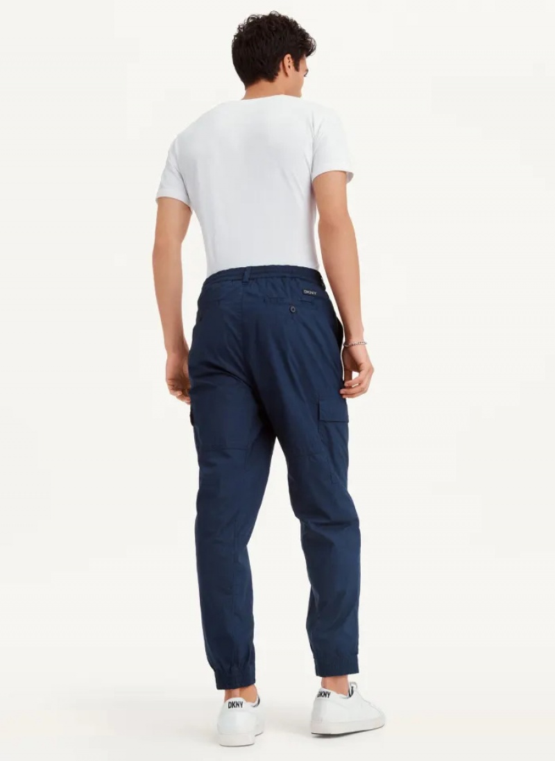 Navy Men's Dkny Cotton Poplin Washed 4 Pocket Jogger Pants | 2145RDVJA