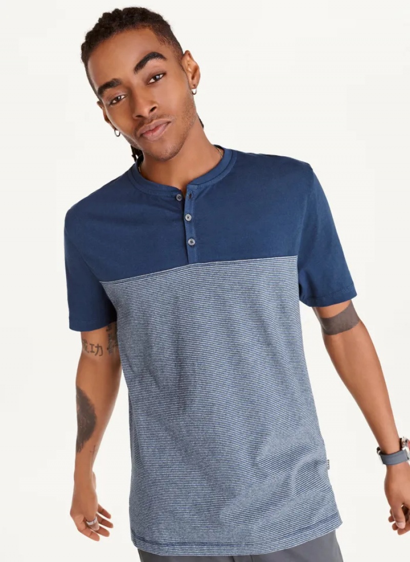 Navy Men\'s Dkny Henley T Shirts | 9152EVPCR