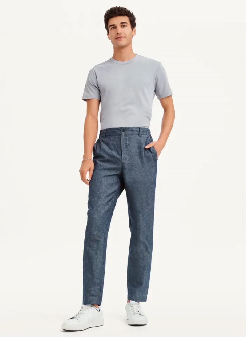 Navy Men's Dkny Linen Pants | 2635ZKYAV