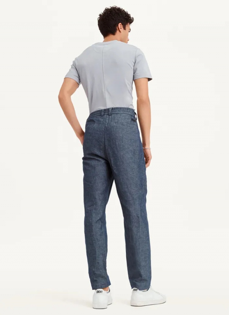 Navy Men's Dkny Linen Pants | 2635ZKYAV