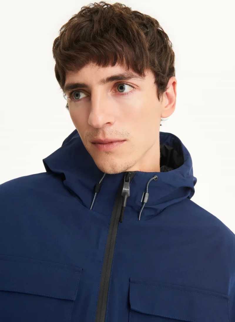 Navy Men's Dkny Textured Arctic Coats | 0924QZDPY