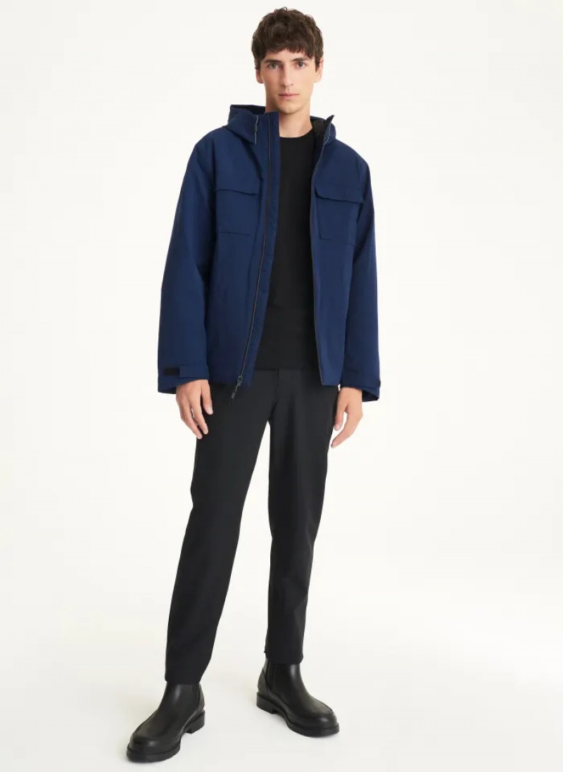 Navy Men's Dkny Textured Arctic Coats | 0924QZDPY