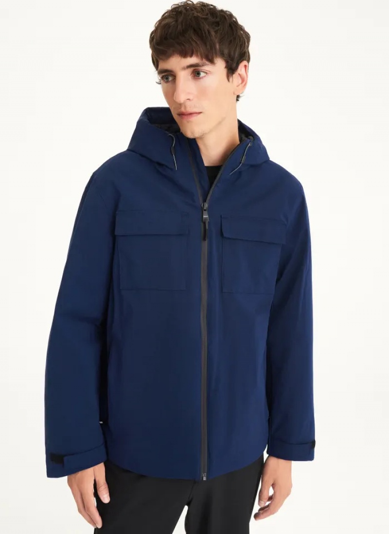 Navy Men\'s Dkny Textured Arctic Coats | 0924QZDPY