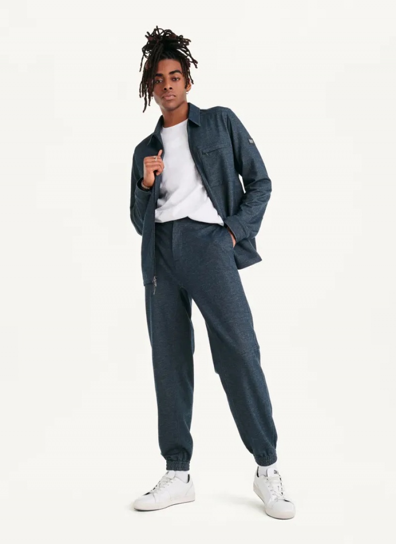 Navy Men's Dkny Twill Knit Jogger Pants | 4201SUCMY