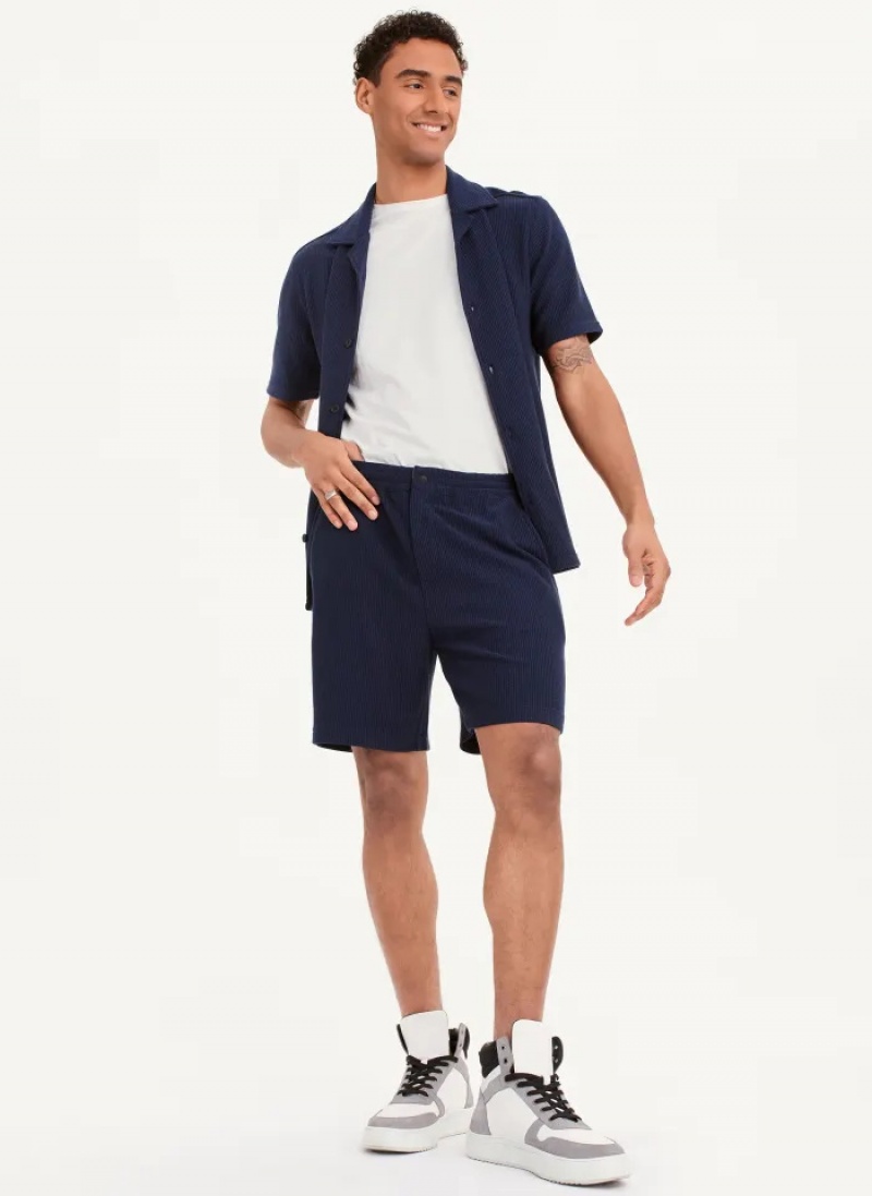 Navy Men's Dkny Vertical Effect Knit Shorts | 6738AHLNU