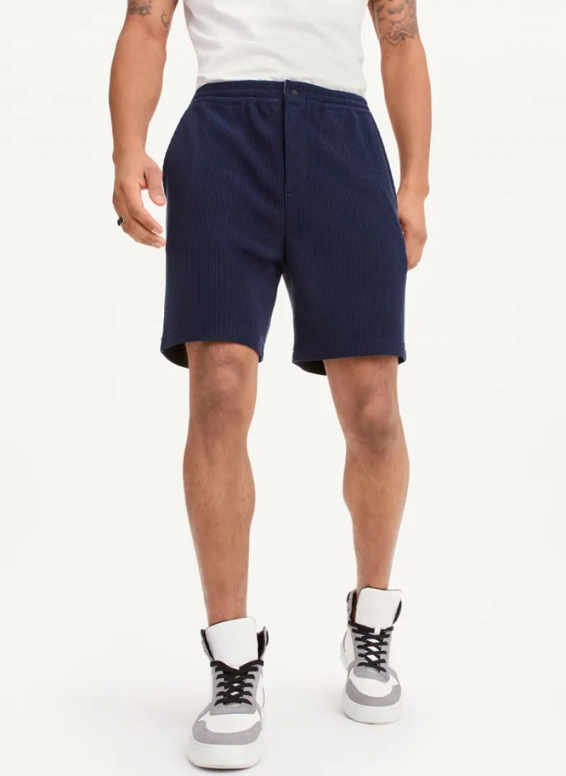 Navy Men's Dkny Vertical Effect Knit Shorts | 6738AHLNU