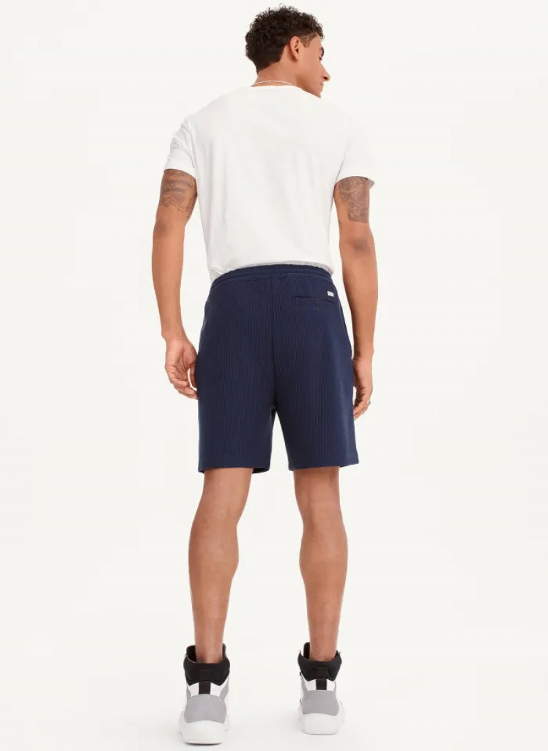 Navy Men's Dkny Vertical Effect Knit Shorts | 6738AHLNU