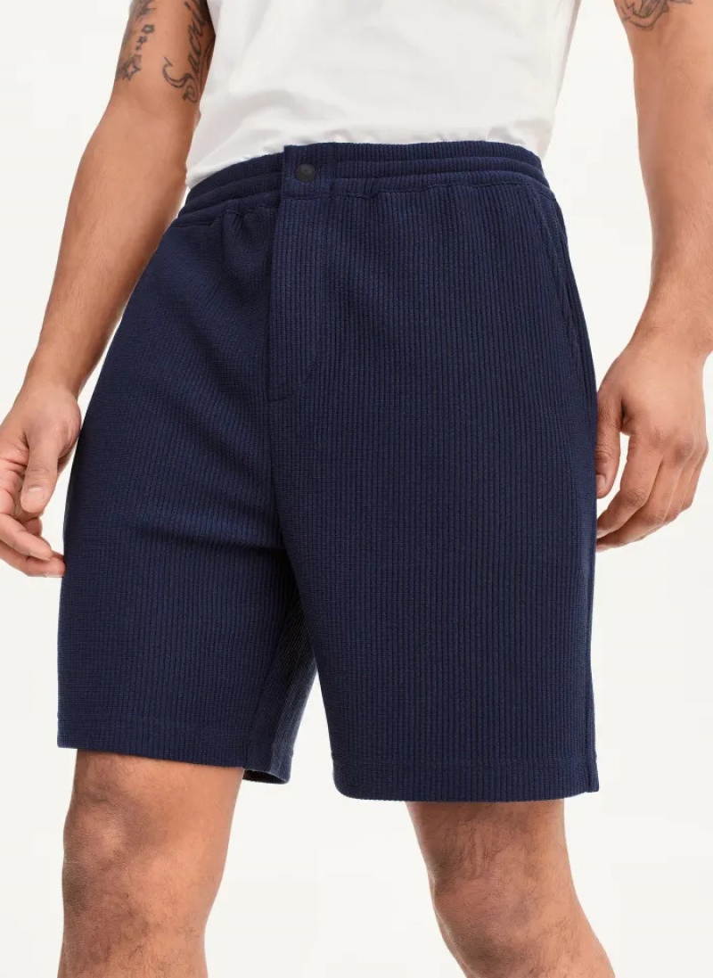 Navy Men\'s Dkny Vertical Effect Knit Shorts | 6738AHLNU