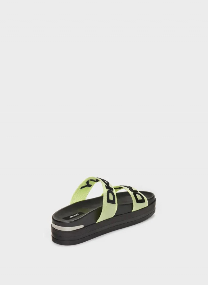 Neon Green Women's Dkny Tee Double-Strap Sandals | 3254XFURN