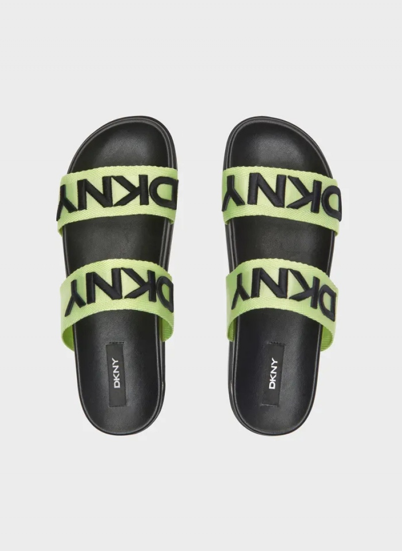 Neon Green Women's Dkny Tee Double-Strap Sandals | 3254XFURN