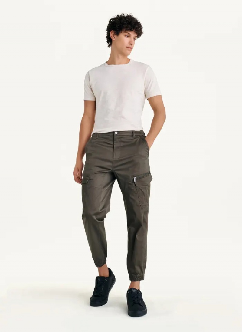 Olive Men's Dkny Cotton Sateen Jogger Pants | 9165MYADR