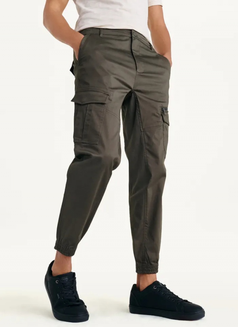 Olive Men\'s Dkny Cotton Sateen Jogger Pants | 9165MYADR