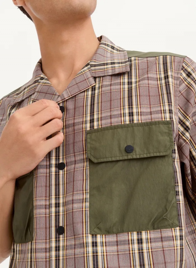 Olive Men's Dkny Plaid/Solid Mixed Short Sleeve Knit Shirts | 2914QUMXC