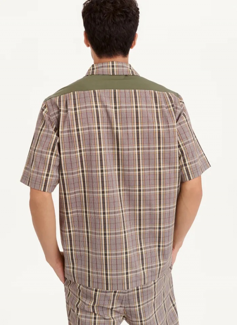 Olive Men's Dkny Plaid/Solid Mixed Short Sleeve Knit Shirts | 2914QUMXC