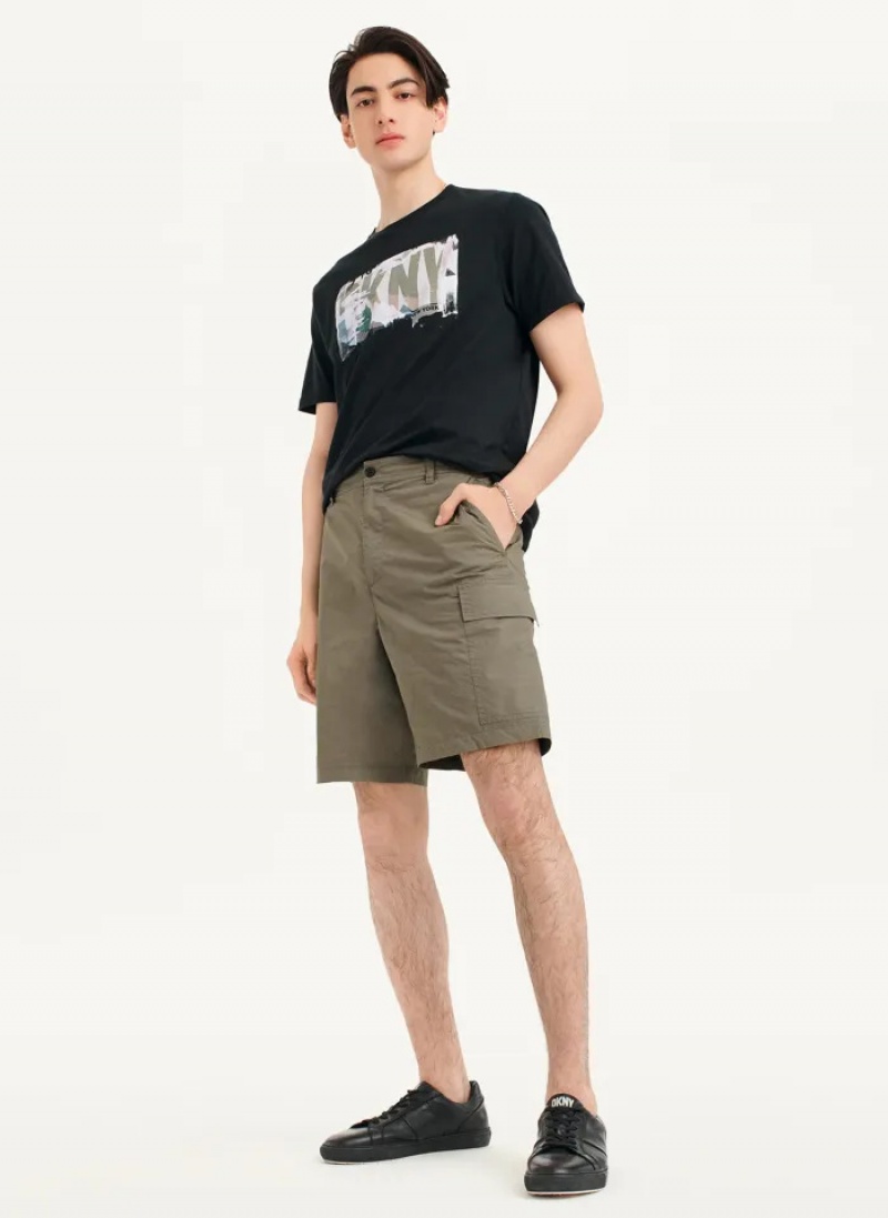 Olive Men's Dkny Poplin Cargo Shorts | 6713YZTMF