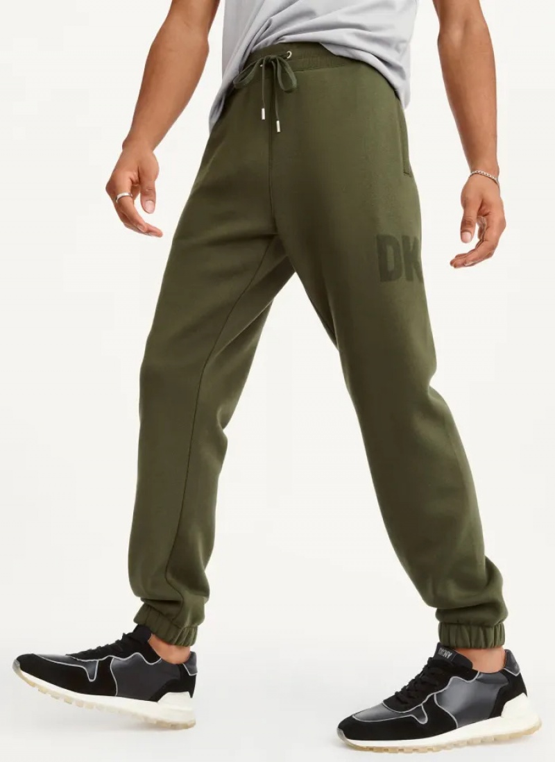 Olive Men\'s Dkny Shadow Logo Jogger Pants | 9562JCAON