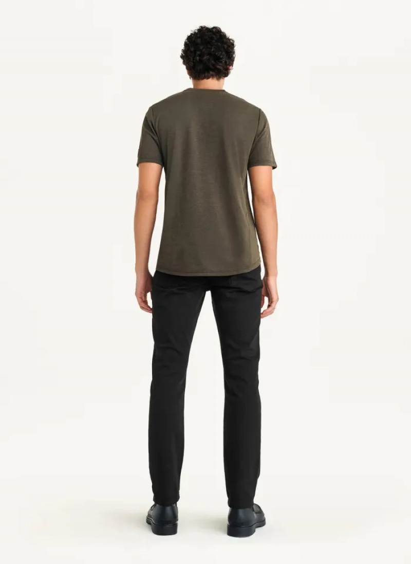 Olive Men's Dkny Solid Pique Crewneck T Shirts | 5183NWRYM