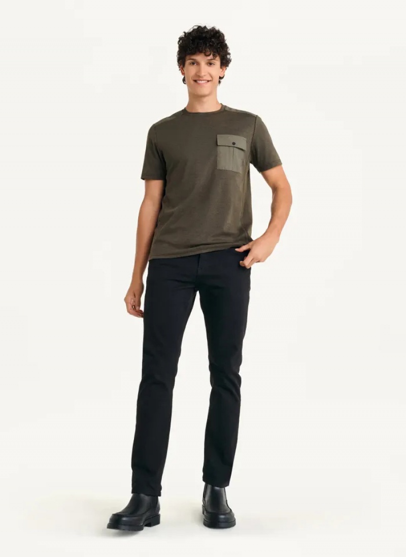 Olive Men's Dkny Solid Pique Crewneck T Shirts | 5183NWRYM