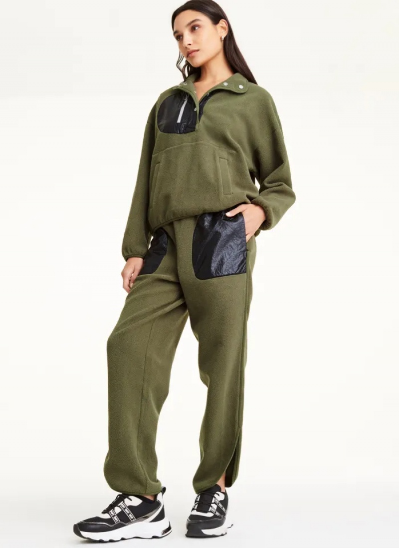 Olive Women's Dkny Fleece Pocket Pants | 1205HAKPV