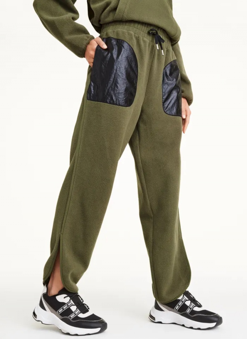 Olive Women\'s Dkny Fleece Pocket Pants | 1205HAKPV