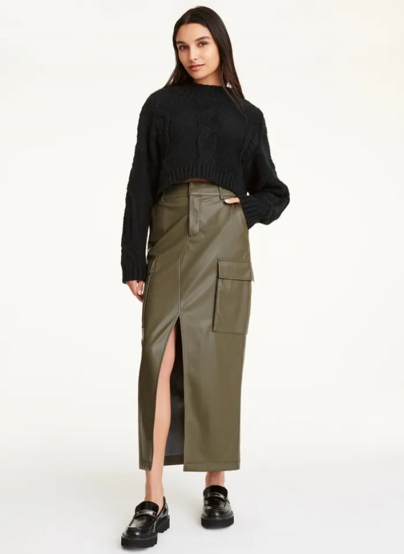 Olive Women's Dkny French Terry Midi Skirt | 4583HUZJY