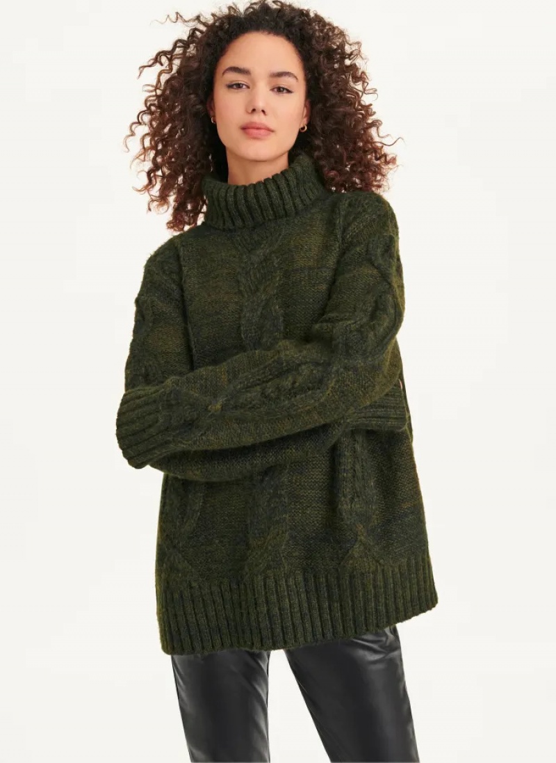 Olive Women\'s Dkny Oversized Cable Knit Sweaters | 3210YSKAV