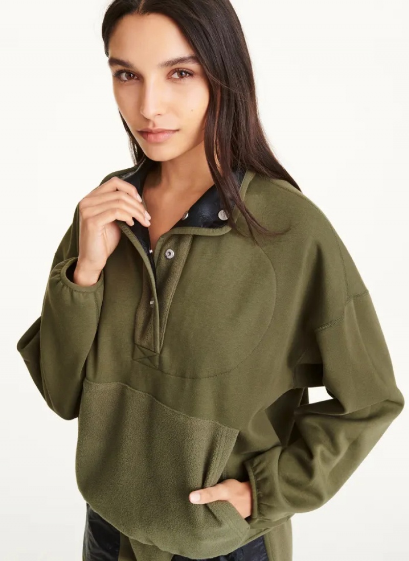 Olive Women's Dkny Reversible Fleece Pullover | 4753RAXQK