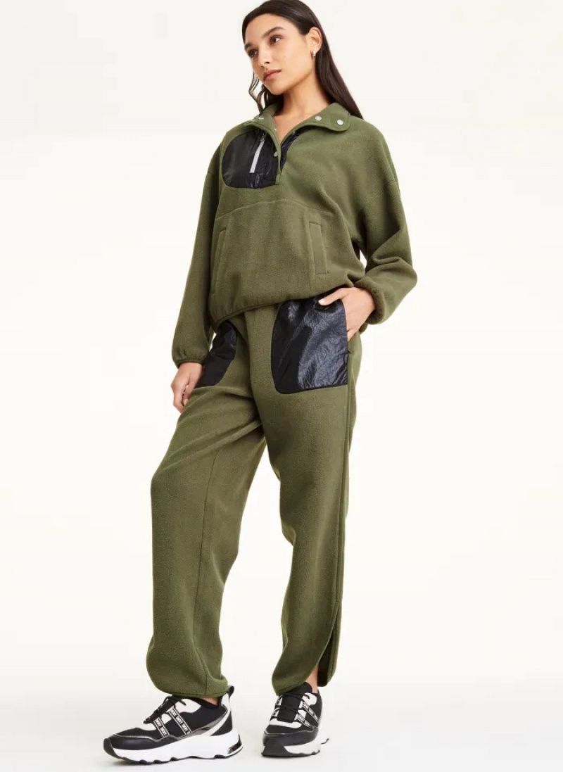 Olive Women's Dkny Reversible Fleece Pullover | 4753RAXQK