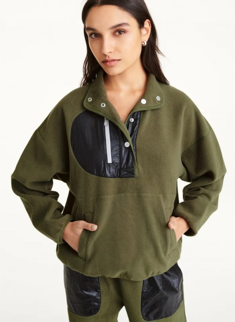 Olive Women\'s Dkny Reversible Fleece Pullover | 4753RAXQK