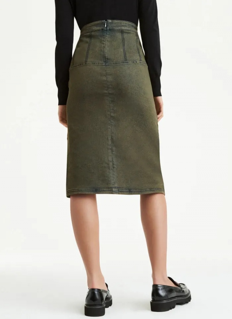 Olive Women's Dkny Split Midi Skirt | 8514VHRUC