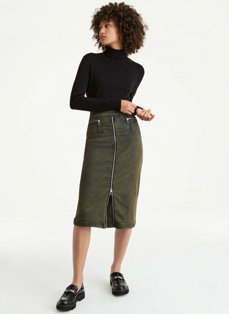 Olive Women's Dkny Split Midi Skirt | 8514VHRUC