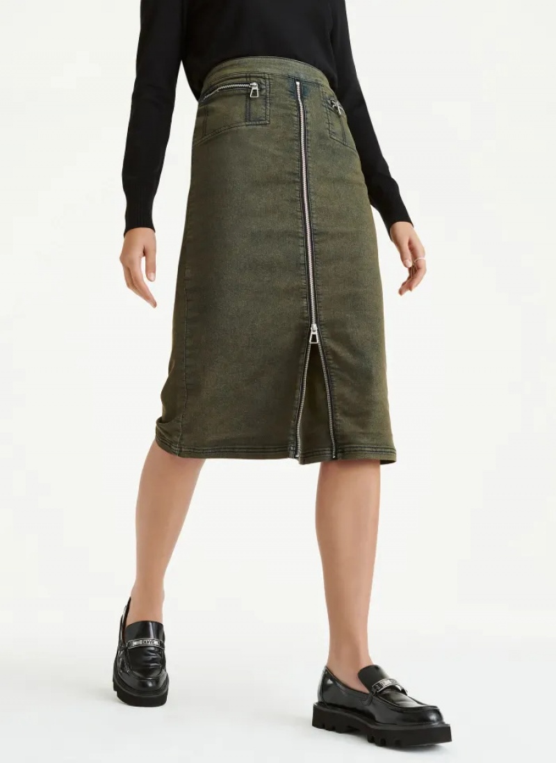 Olive Women\'s Dkny Split Midi Skirt | 8514VHRUC