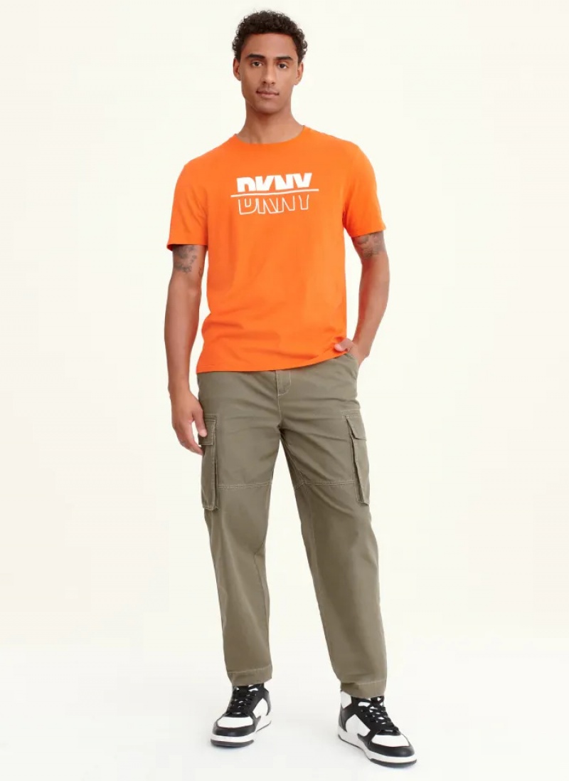 Orange Men's Dkny Split Solid/Outline Logo T Shirts | 8167UCOYD